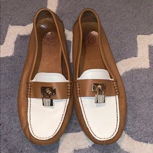 Tan and White Tory Burch Loafers